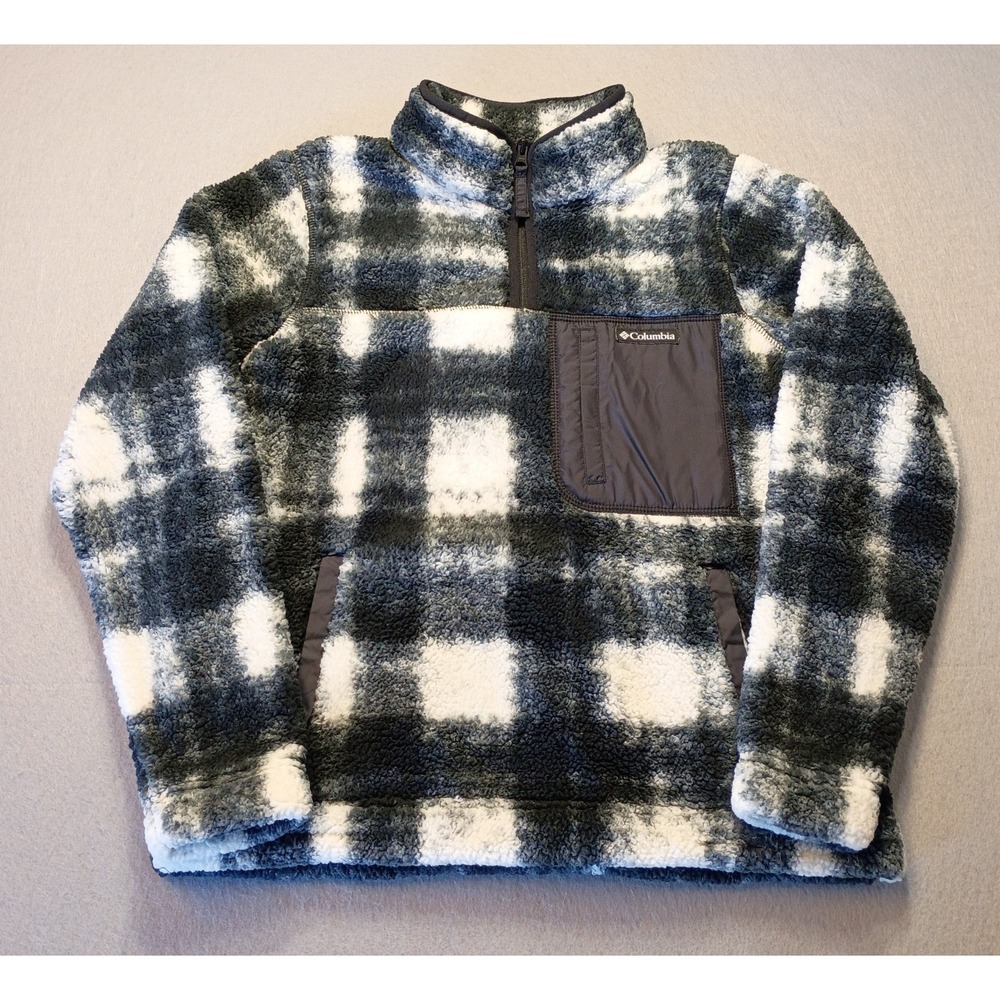 Columbia Women's West Bend 1/4 Zip Black White Plaid Fleece Pullover Size Medium
